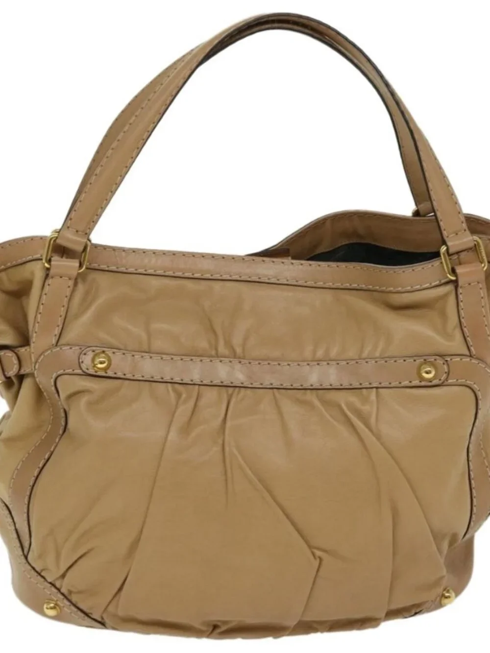 GUCCI Horsebit Shoulder Bag Leather Beige 203546 Auth fm3198
